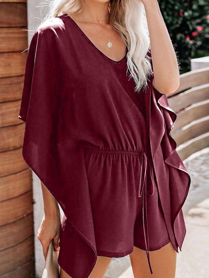 V Neck High Waist Wide Loose Casual Jumpsuit
