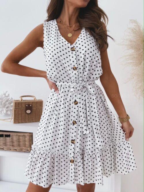 V-neck Polka Dot Print Sleeveless Dress
