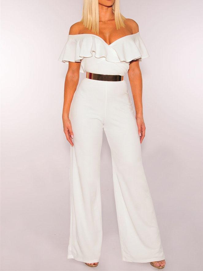 V-neck Ruffled High-waist Jumpsuit