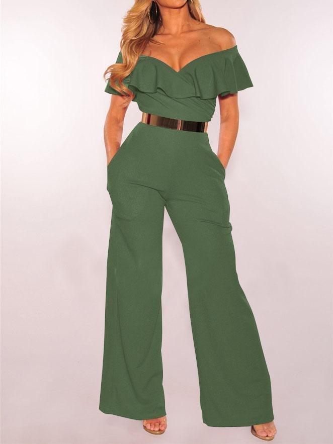 V-neck Ruffled High-waist Jumpsuit