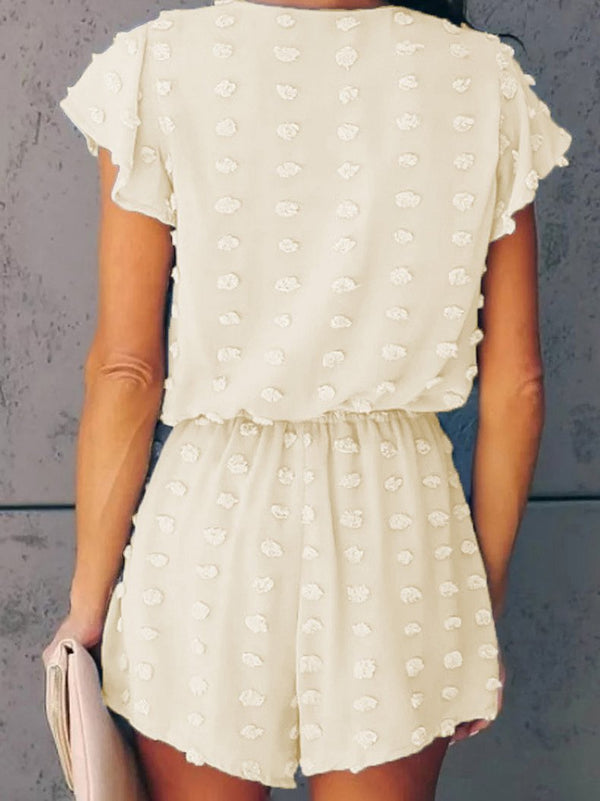 V-neck Short-sleeved Fashion Solid Embroidered Polka Dot Jumpsuit