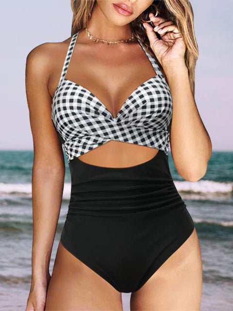 Women's Bikinis Halter Cross Cutout One Piece Swimsuit