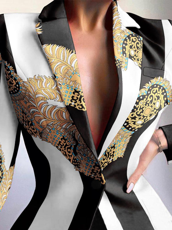 Women's Blazers Fashion Print Lapel Button Long Sleeve Blazer