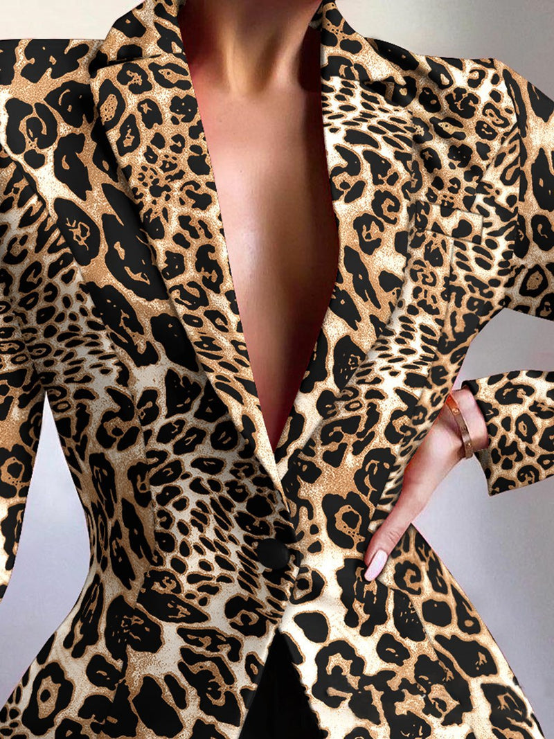 Women's Blazers Fashion Print Lapel Button Long Sleeve Blazer