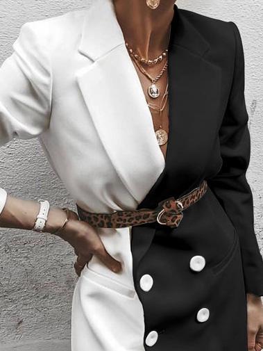 Women's Blazers Lapel Mid-Length Contrast Button Blazer