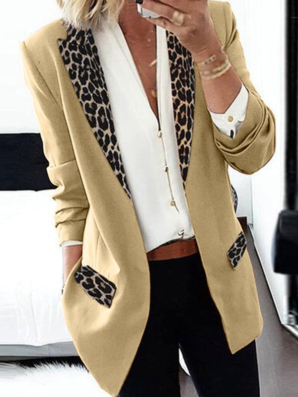 Women's Blazers Leopard Print Stitching Long Sleeve Blazer