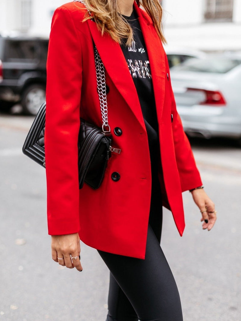 Women's Blazers Long Sleeve Double-Breasted Button Blazer