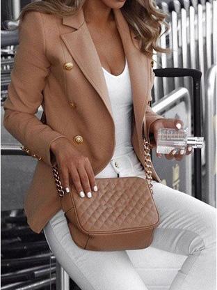Women's Blazers Long Sleeve Double-Breasted Solid Lapel Blazer