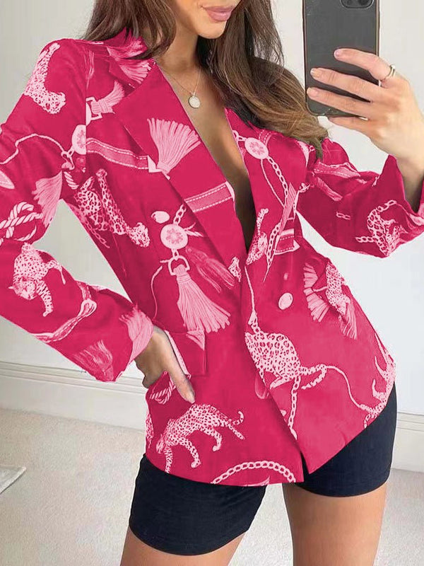 Women's Blazers Printed Lapel Double Breasted Blazers