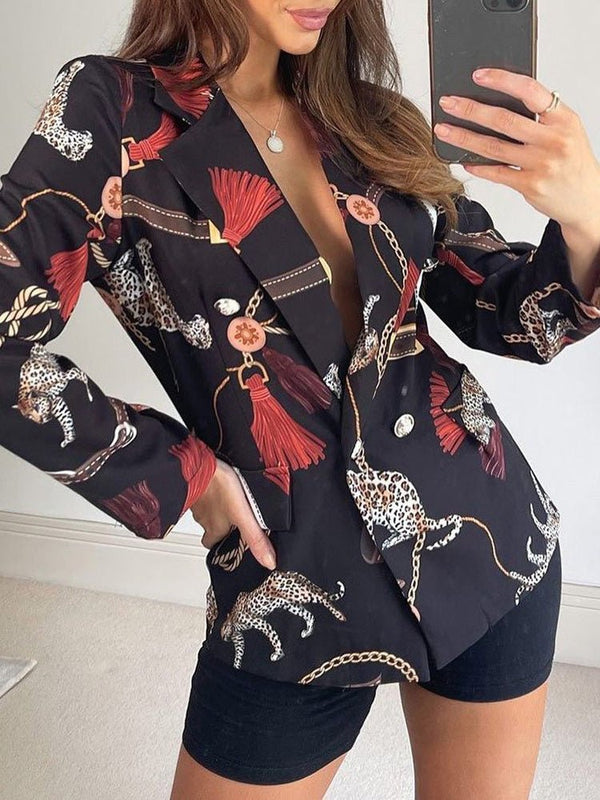 Women's Blazers Printed Lapel Double Breasted Blazers
