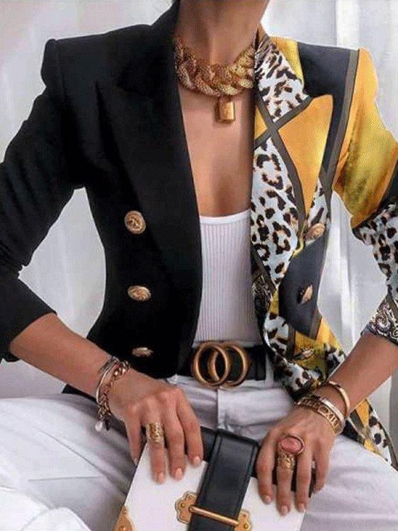 Women's Blazers Printed Slim Fashion Double-Breasted Blazer