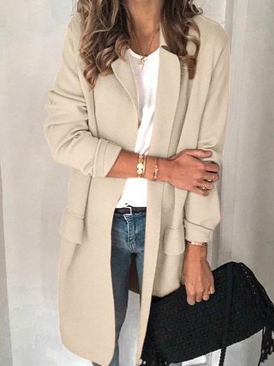 Women's Blazers Solid Lapel Long Sleeve Fake Pocket Blazer