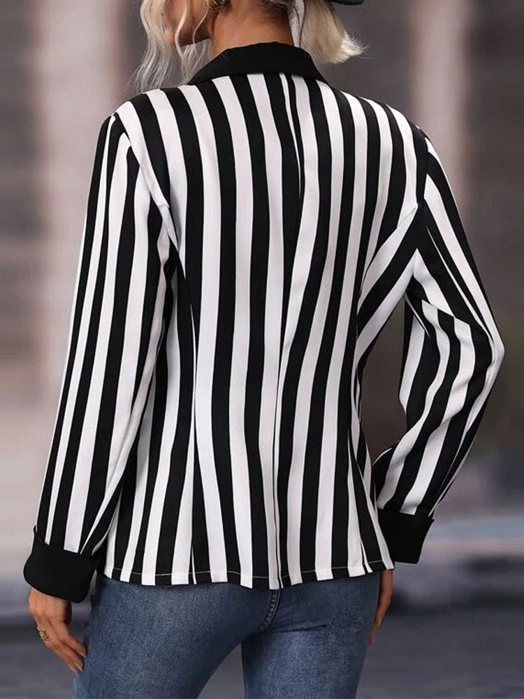 Women's Blazers Striped Lapel Commuter Long Sleeve Blazer
