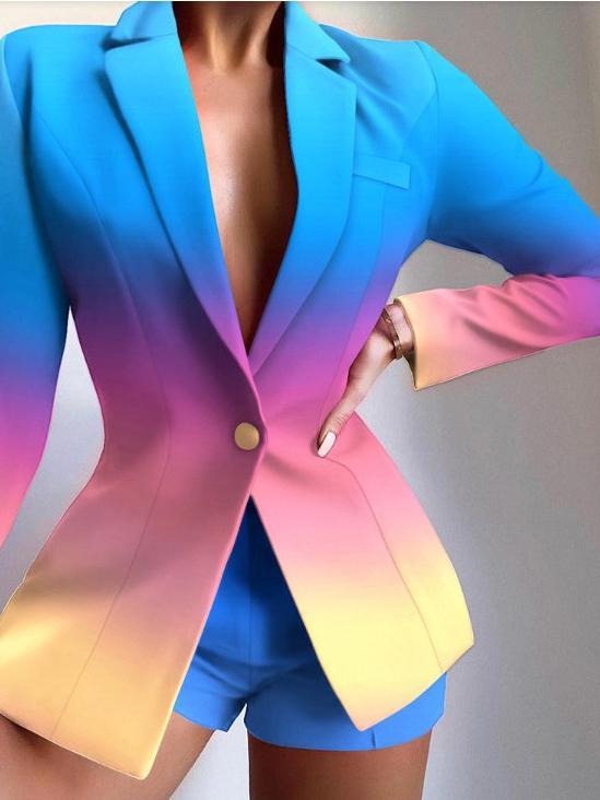 Women's Blazers Tie-Dye Lapel Long Sleeve Buttons Blazer