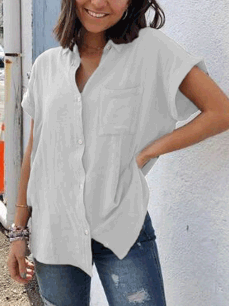 Women's Blouses Casual Solid Vintage Short Sleeve Blouse
