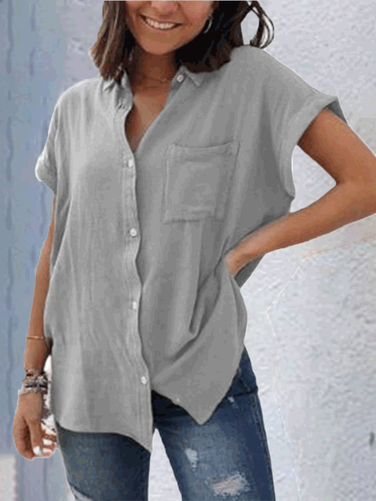 Women's Blouses Casual Solid Vintage Short Sleeve Blouse