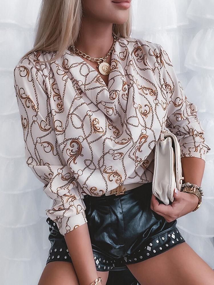 Women's Blouses Chain Print Long Sleeve Bottoming Blouses
