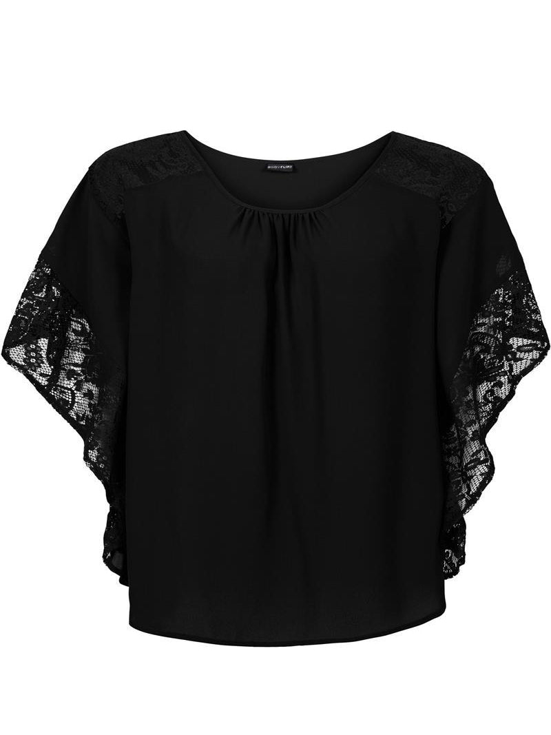 Women's Blouses Lace Panel Doll Sleeve Blouse