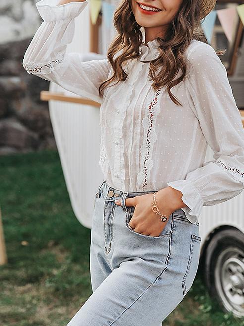 Women's Blouses Lace Stitching Long Sleeve Temperament Blouses