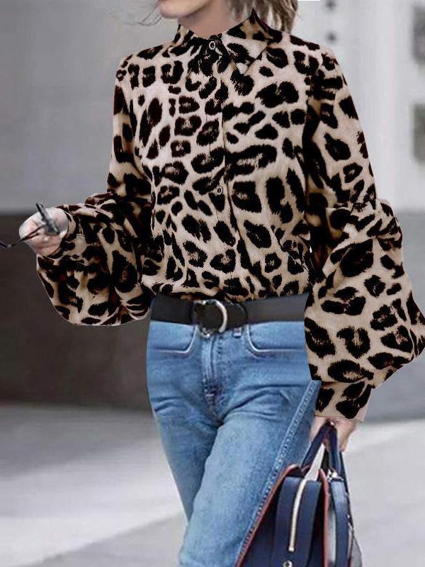 Women's Blouses Leopard Print Long Sleeve Blouses