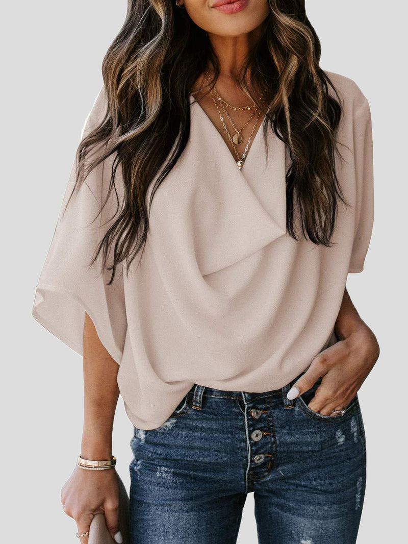 Women's Blouses Loose Solid Pile Collar Chiffon Blouse