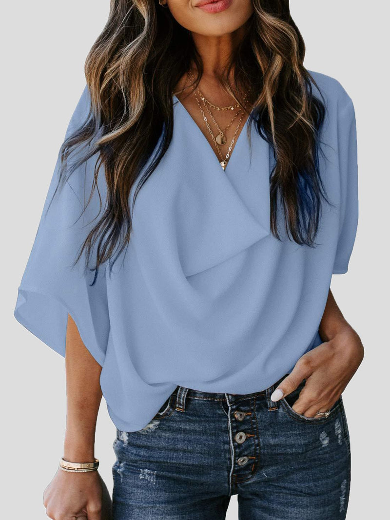 Women's Blouses Loose Solid Pile Collar Chiffon Blouse