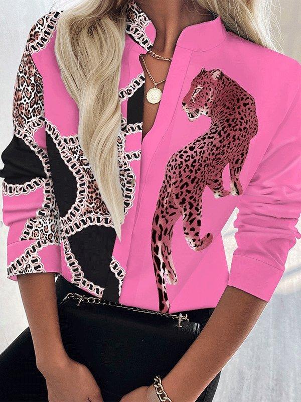 Women's Blouses Printed Single-Breasted Long Sleeve Blouses