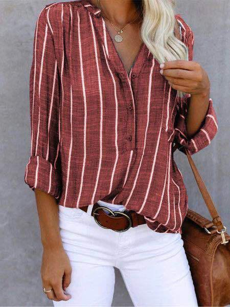 Women's Blouses Simple And Fashionable Printed Stripes Blouses