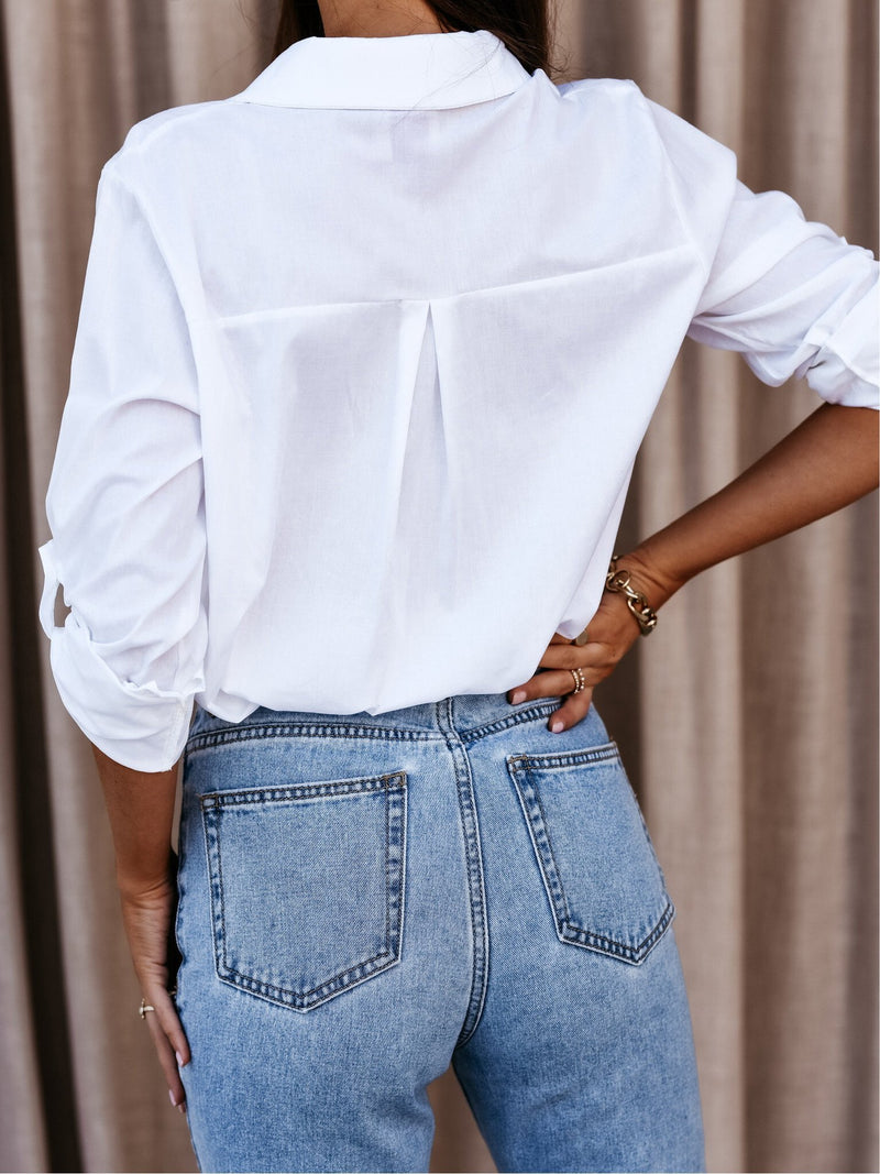 Women's Blouses Simple Long Sleeve V-Neck Button Blouses