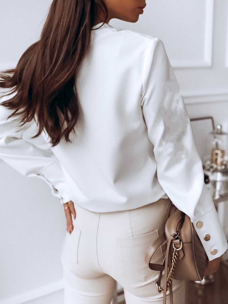 Women's Blouses Solid Lapel Button Long Sleeve Blouse
