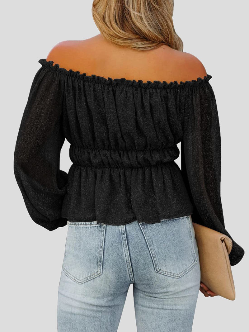 Women's Blouses Solid One-Shoulder Long Sleeve Blouse