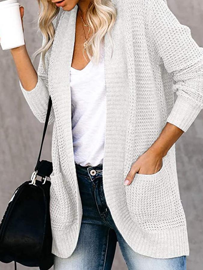 Women's Cardigans Curved Placket Pockets Sweater Cardigan