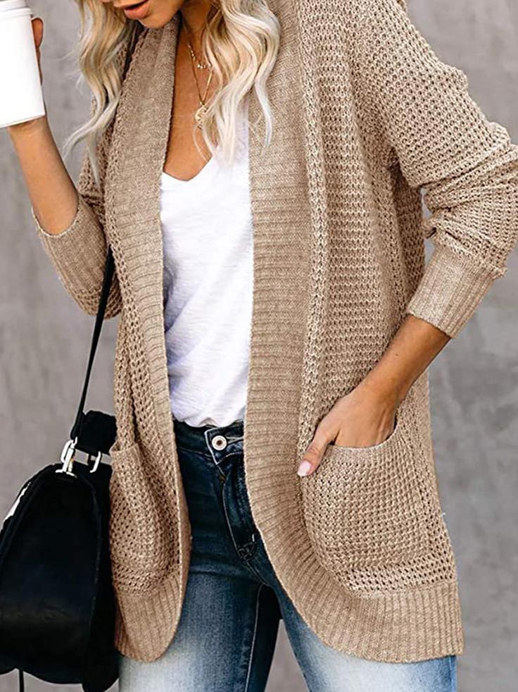 Women's Cardigans Curved Placket Pockets Sweater Cardigan