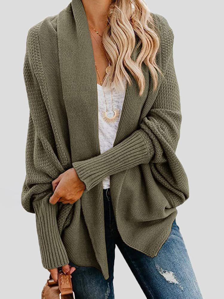 Women's Cardigans Fashion Solid Bat Sleeve Sweater Cardigan