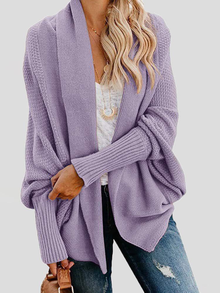 Women's Cardigans Fashion Solid Bat Sleeve Sweater Cardigan