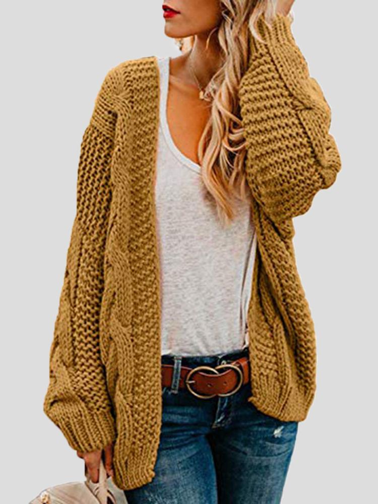 Women's Cardigans Loose Solid Twist Knit Casual Cardigan