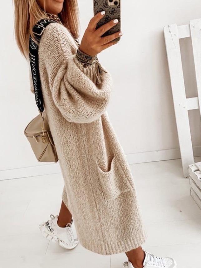 Women's Cardigans Pockets Long Sleeves Long Knitted Cardigan