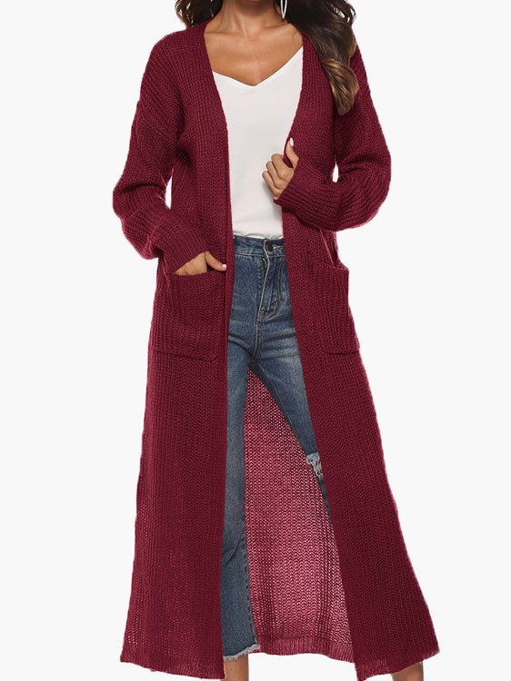 Women's Cardigans Solid Pocket Slit Long Sweater Cardigan