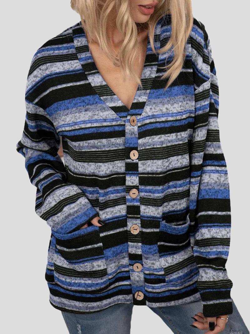 Women's Cardigans V-Neck Button Pocket Long Sleeve Knitted Cardigan