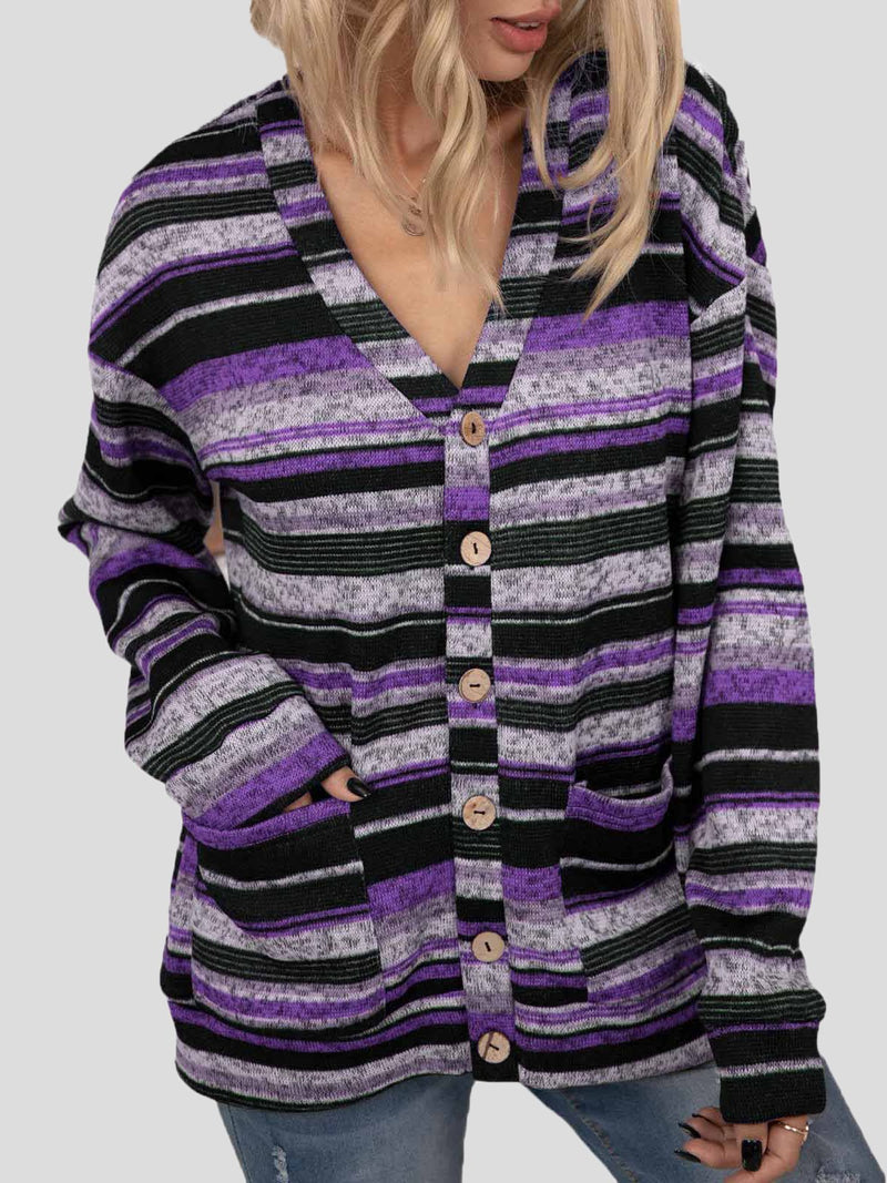 Women's Cardigans V-Neck Button Pocket Long Sleeve Knitted Cardigan
