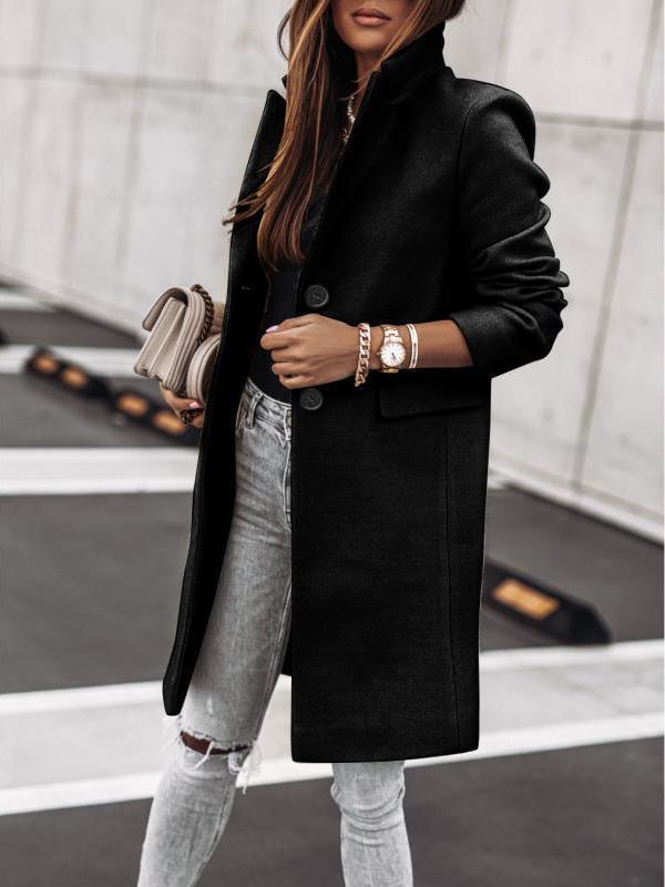 Women's Coats Casual Long Sleeve Button Woolen Coat