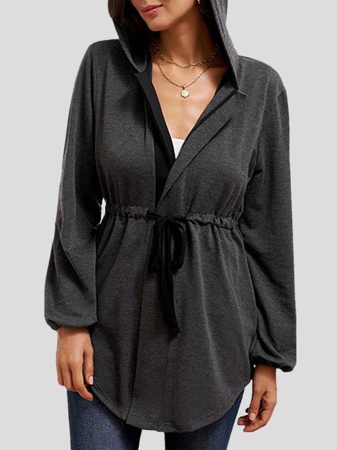 Women's Coats Casual Zip Waist Lantern Sleeve Hooded Cardigan Coat
