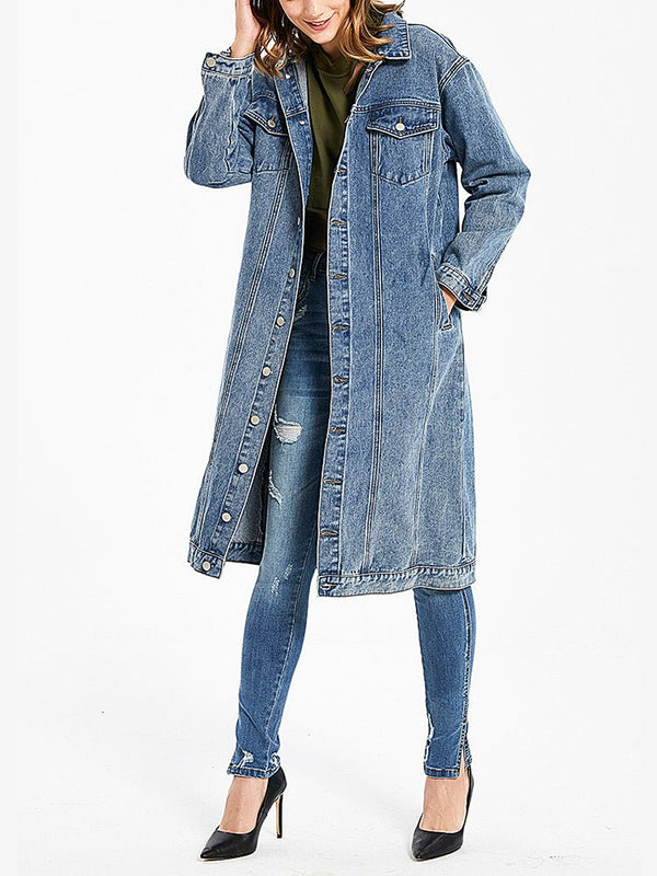 Women's Coats Denim Long Sleeve Single Breasted Coat