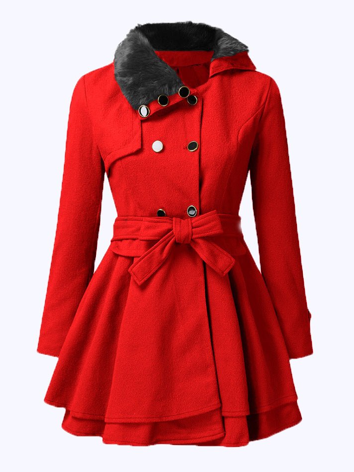Women's Coats Double Breasted Lace-Up Slim Fit Long Wool Coat