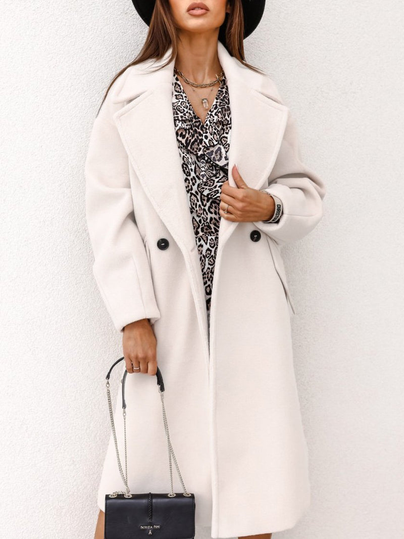 Women's Coats Double-Breasted Suit Collar Long Woolen Coat