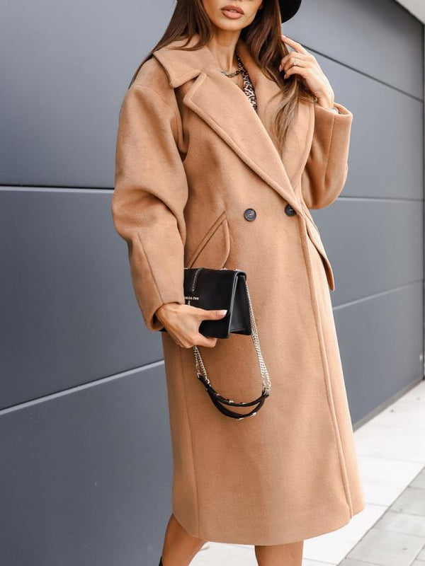Women's Coats Double-Breasted Suit Collar Long Woolen Coat