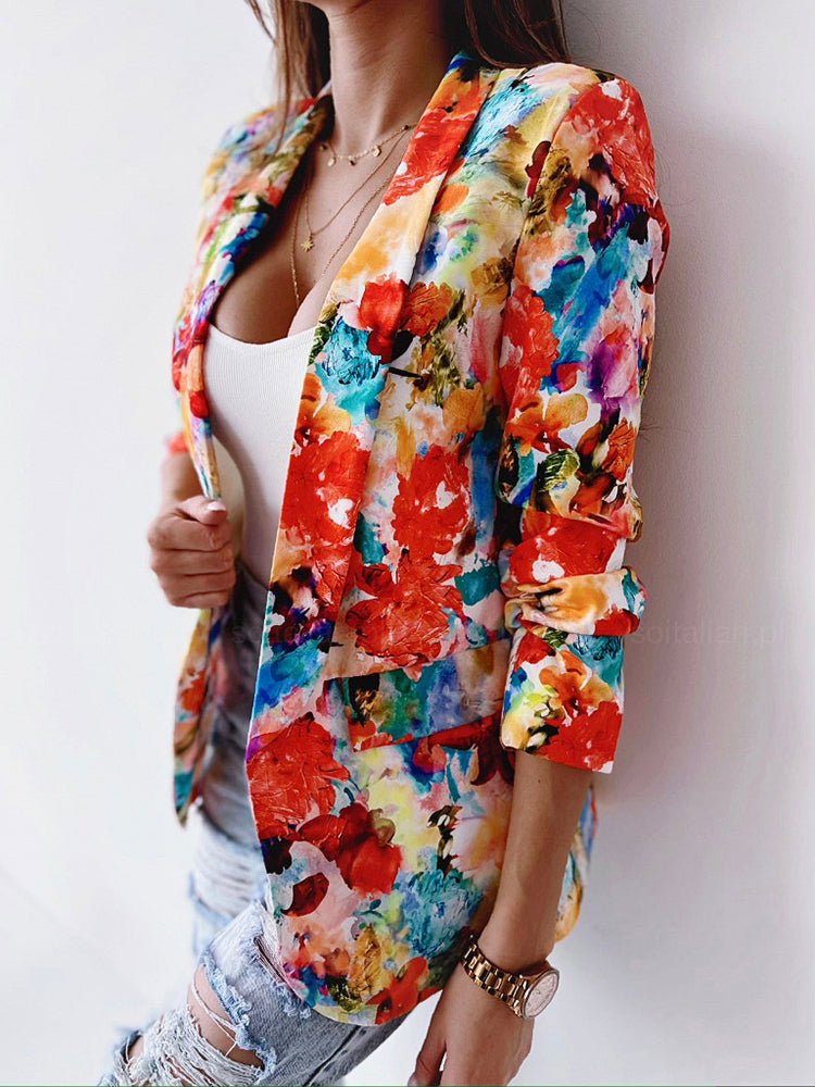 Women's Coats Fashion Floral Print Padded Shoulder Coat