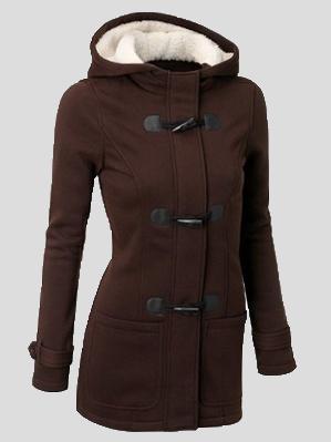 Women's Coats Hooded Horn Leather Double Button Zipper Coat
