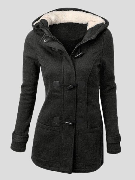 Women's Coats Hooded Horn Leather Double Button Zipper Coat