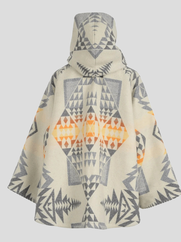 Women's Coats Hooded Long Sleeve Printed Woolen Coat